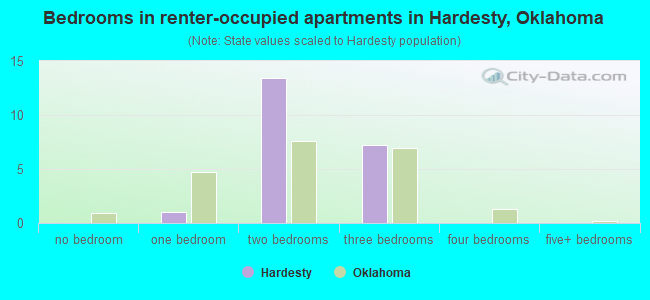 Bedrooms in renter-occupied apartments in Hardesty, Oklahoma