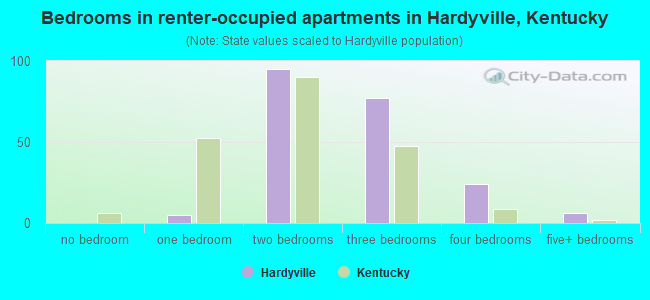Bedrooms in renter-occupied apartments in Hardyville, Kentucky