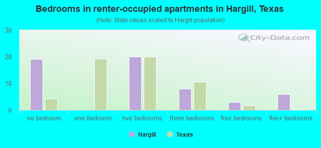 Bedrooms in renter-occupied apartments in Hargill, Texas