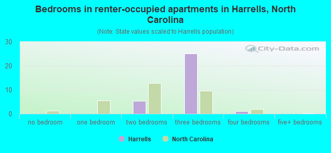 Bedrooms in renter-occupied apartments in Harrells, North Carolina