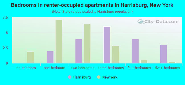 Bedrooms in renter-occupied apartments in Harrisburg, New York