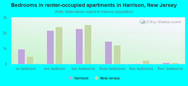 Bedrooms in renter-occupied apartments in Harrison, New Jersey