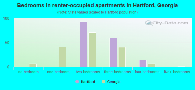 Bedrooms in renter-occupied apartments in Hartford, Georgia