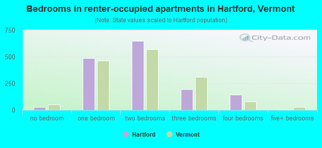 Bedrooms in renter-occupied apartments in Hartford, Vermont
