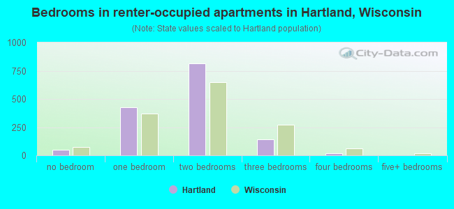 Bedrooms in renter-occupied apartments in Hartland, Wisconsin