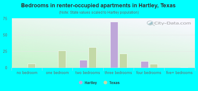 Bedrooms in renter-occupied apartments in Hartley, Texas