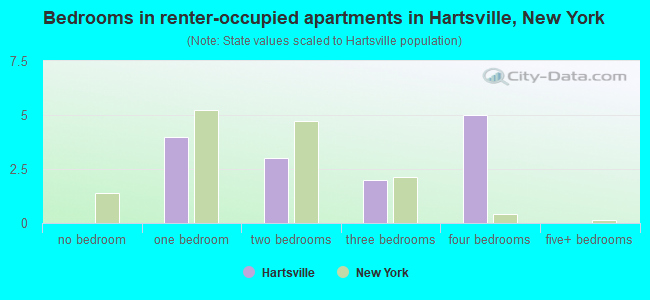 Bedrooms in renter-occupied apartments in Hartsville, New York