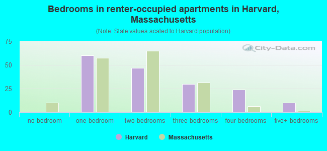 Bedrooms in renter-occupied apartments in Harvard, Massachusetts