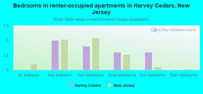 Bedrooms in renter-occupied apartments in Harvey Cedars, New Jersey