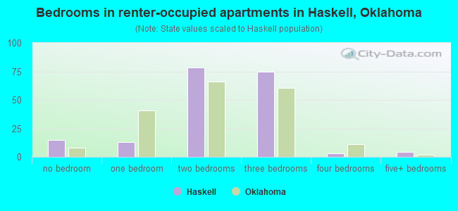 Bedrooms in renter-occupied apartments in Haskell, Oklahoma