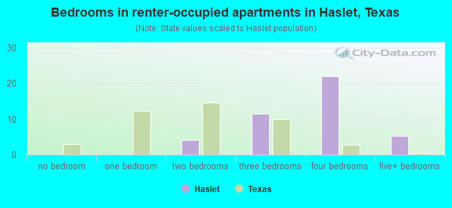 Bedrooms in renter-occupied apartments in Haslet, Texas