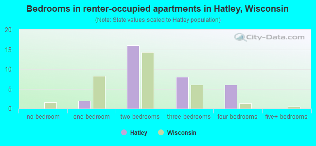 Bedrooms in renter-occupied apartments in Hatley, Wisconsin
