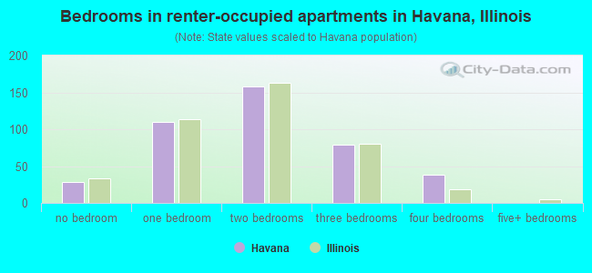 Bedrooms in renter-occupied apartments in Havana, Illinois