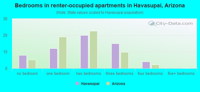 Bedrooms in renter-occupied apartments in Havasupai, Arizona