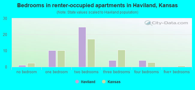 Bedrooms in renter-occupied apartments in Haviland, Kansas