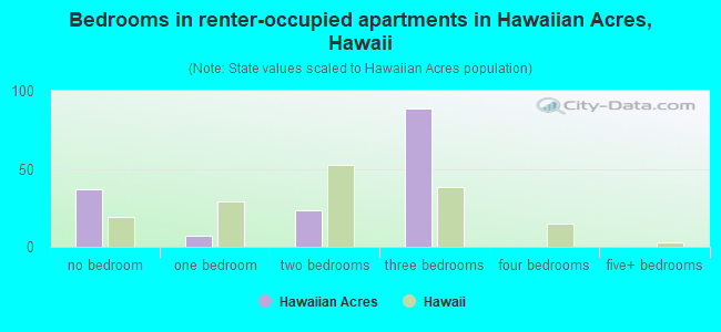 Bedrooms in renter-occupied apartments in Hawaiian Acres, Hawaii