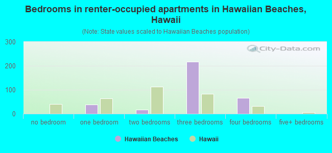 Bedrooms in renter-occupied apartments in Hawaiian Beaches, Hawaii