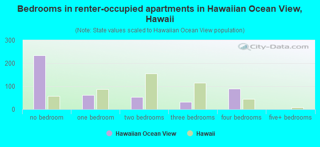 Bedrooms in renter-occupied apartments in Hawaiian Ocean View, Hawaii