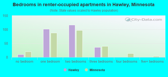 Bedrooms in renter-occupied apartments in Hawley, Minnesota