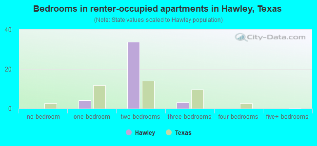 Bedrooms in renter-occupied apartments in Hawley, Texas