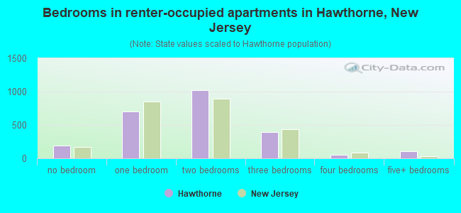 Bedrooms in renter-occupied apartments in Hawthorne, New Jersey