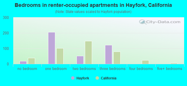 Bedrooms in renter-occupied apartments in Hayfork, California