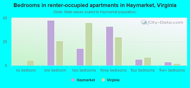 Bedrooms in renter-occupied apartments in Haymarket, Virginia