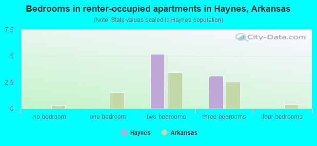 Bedrooms in renter-occupied apartments in Haynes, Arkansas