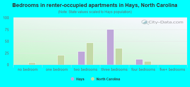 Bedrooms in renter-occupied apartments in Hays, North Carolina