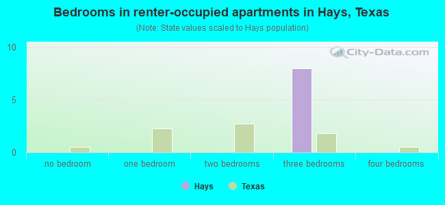 Bedrooms in renter-occupied apartments in Hays, Texas