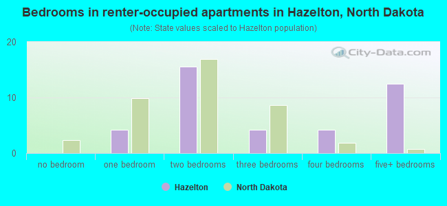 Bedrooms in renter-occupied apartments in Hazelton, North Dakota