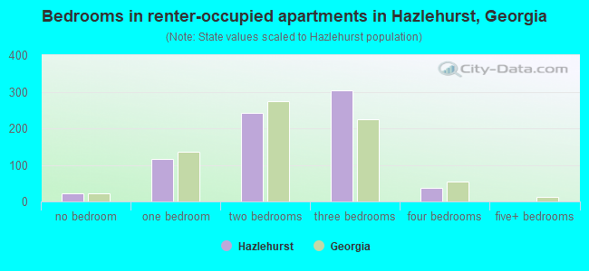 Bedrooms in renter-occupied apartments in Hazlehurst, Georgia