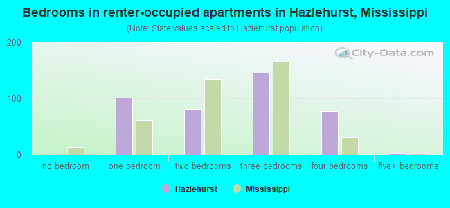 Bedrooms in renter-occupied apartments in Hazlehurst, Mississippi