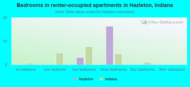 Bedrooms in renter-occupied apartments in Hazleton, Indiana