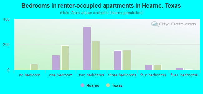 Bedrooms in renter-occupied apartments in Hearne, Texas