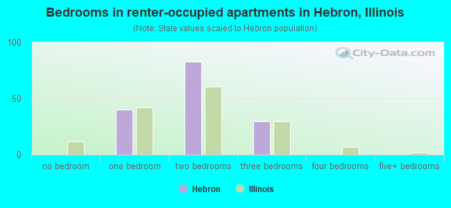 Bedrooms in renter-occupied apartments in Hebron, Illinois