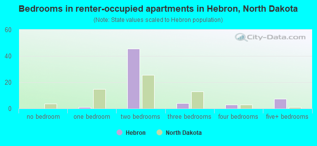 Bedrooms in renter-occupied apartments in Hebron, North Dakota