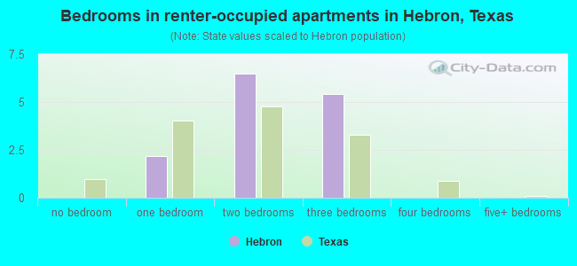 Bedrooms in renter-occupied apartments in Hebron, Texas