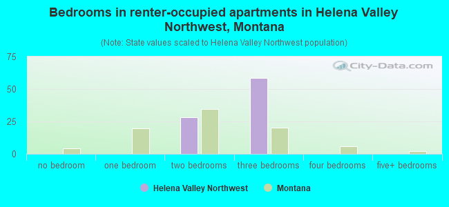 Bedrooms in renter-occupied apartments in Helena Valley Northwest, Montana