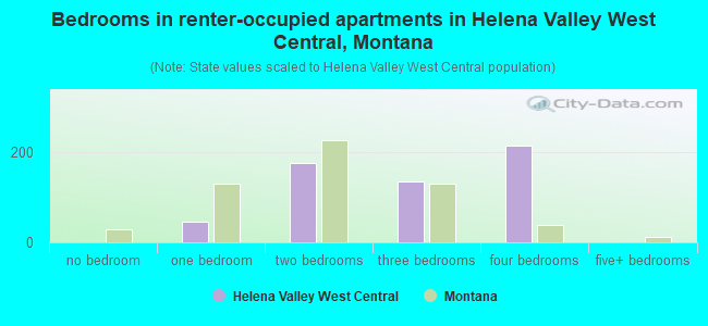 Bedrooms in renter-occupied apartments in Helena Valley West Central, Montana