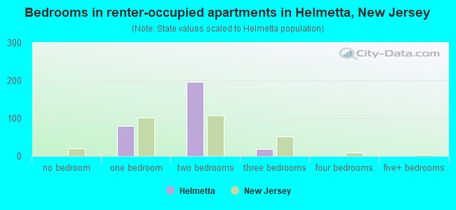 Bedrooms in renter-occupied apartments in Helmetta, New Jersey