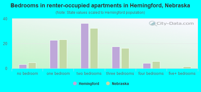 Bedrooms in renter-occupied apartments in Hemingford, Nebraska