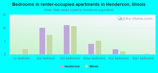 Bedrooms in renter-occupied apartments in Henderson, Illinois