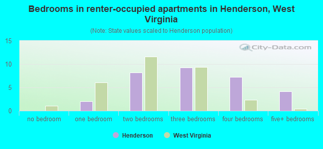 Bedrooms in renter-occupied apartments in Henderson, West Virginia