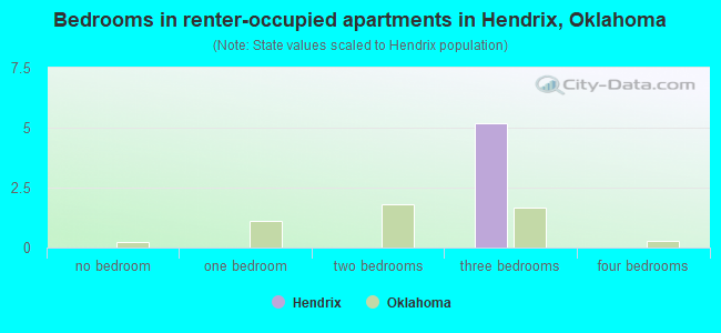 Bedrooms in renter-occupied apartments in Hendrix, Oklahoma