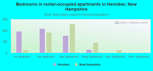 Bedrooms in renter-occupied apartments in Henniker, New Hampshire