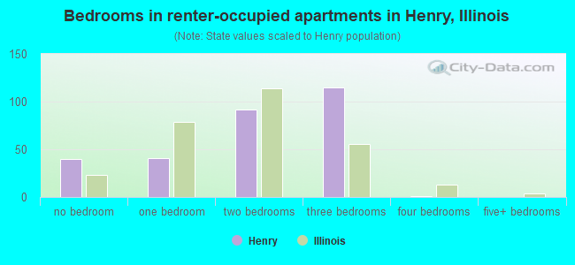 Bedrooms in renter-occupied apartments in Henry, Illinois