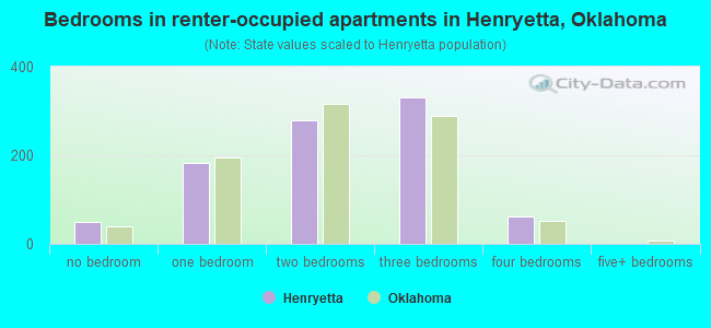 Bedrooms in renter-occupied apartments in Henryetta, Oklahoma