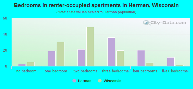 Bedrooms in renter-occupied apartments in Herman, Wisconsin