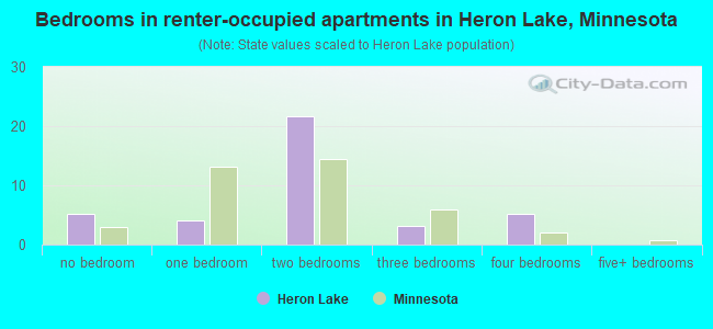 Bedrooms in renter-occupied apartments in Heron Lake, Minnesota